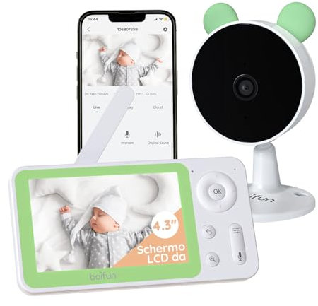 BOIFUN Baby Monitor Video, 4,3 Schermo Con Zoom 4X, Controllo Tramite APP Mobile & Monitor LCD, Rilevamento di Suoni e Movimenti, Visione Notturna (Singolo Monitor e Telecamera Singola)