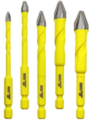 Schräger Kopf Exzenterbohrer 5/6/8/10/12MM Bitsatz DARTOTEK Spiralbohrer Holz/Kunststoff/Glas/Beton/Ziegel Multi-Material-Bohrer mit Bit-Aufbewahrungskoffer, 5 Stück