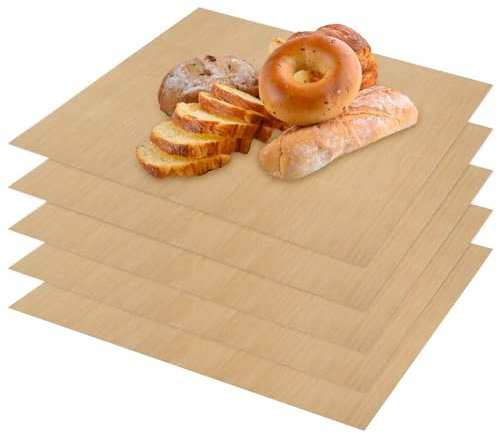 Jinsion 5 Fogli da Forno Permanenti in Teflon, Riutilizzabili Pellicola da Forno Resistente al Calore con Rivestimento Antiaderente, Facile da Pulire e Tagliabile a Misura, 40 x 33 CM, Marrone