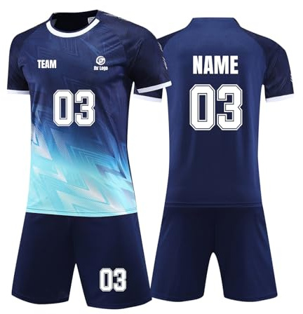 Generisch Trikot mit Eigenem Namen & Nummer & Logo, Trikot Personalisiert Kinder, Fußball Trikots Shorts Set für Kinder/Erwachsene, Fussball Jersey Trainingsanzug für Junge Herren