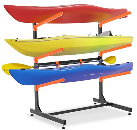 UOKRR 3 estantes de almacenamiento para kayak, estantes independientes para kayak, soporte de kayak ajustable resistente para interiores y exteriores, estante de almacenamiento para kayaks, canoas