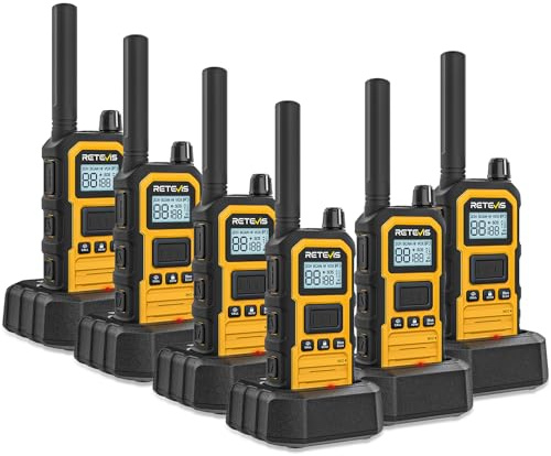 Retevis RB48 Plus Radios Walkie Talkies, IP67 Waterproof Two Way Radio Long Range, Heavy Duty 2 Way Radio, GMRS, Group Call, Vibration Alert, Emergency, for Construction Job Site(6 Pack)