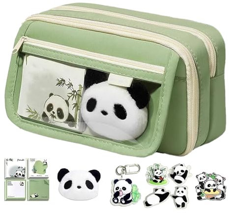 GkgWuxf Panda Federmäppchen, Transparent Panda Federmäppchen, Niedliches Panda Federmäppchen Mit Mehreren Fächern, Süßes Panda Federmäppchen, Großes Federmäppchen für Kinder