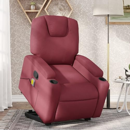 Homgoday Massagesessel mit Aufstehhilfe, Fernsehsessel Relaxsessel mit Liegefunktion, Aufstehsessel Seniorensessel Ruhesessel Polstersessel TV Sessel für Wohnzimmer Weinrot Stoff