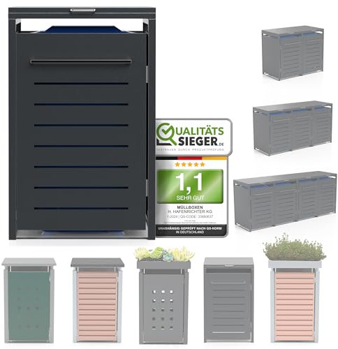 Anpassbare Mülltonnenbox für 1-4 Tonnen 240L – Rostfreier Stahl, 22 Designs, geruchsreduzierend, wartungsfrei, Anti-Tierzugriff, einfaches Nutzungssystem, Zertifiziert: Note 1,1 |RAL 7016