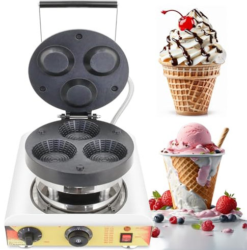 HYQNG Electric Crispy Egg Roll Maker, 1600W Commercial Waffle Maker Non-Stick Waffle Cone Machine, 0-300°C Adjustable Temperature, Ice Cream Stuffed Burger Machine For Home Kitchen
