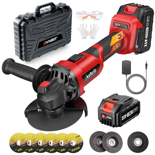 Smerigliatrice angolare a batteria 125mm, senza spazzole 9500 RPM con 1 batteria 4000mAh, smerigliatrice a batteria 21V con dischi da taglio, smerigliatrice a ventaglio per taglio e levigatura