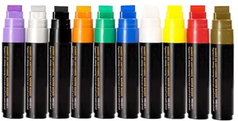 Tiardey Pennarello Acrilico, Pennarello per Pittura acrilica, Punta in Feltro Extra Large da 15 mm, Pennarello a Base d'Acqua, Strumento di Pittura Creativa (10 Colori)