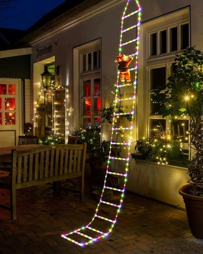 FYDTOP LED Lights - 10ft Christmas Decorative Ladder Lights with Santa Claus, Christmas Decorations for Indoor Outdoor, Window, Garden, Home, Wall, Xmas Tree Decor