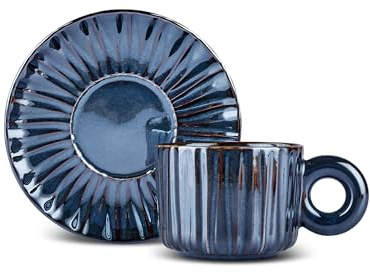 KARACA Arthur – Tasse à thé moderne pour 2 personnes, 260 ml, tasses à thé élégantes, poignées confortables, bleu marine