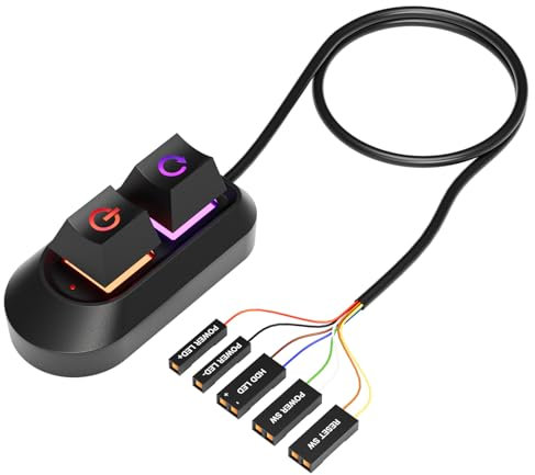 XINAJUND Boîtier PC externe réinitialise l'alimentation avec effets d'éclairage colorés, bouton d'alimentation de la carte mère d'ordinateur