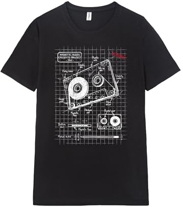 Pampling Camiseta de Manga Corta, 100% Algodón, Ropa Unisex para Hombre y Mujer, Serigrafiada con Cuello Redondo y Corte Recto, Color Negro (Cassette Plan, XXL)