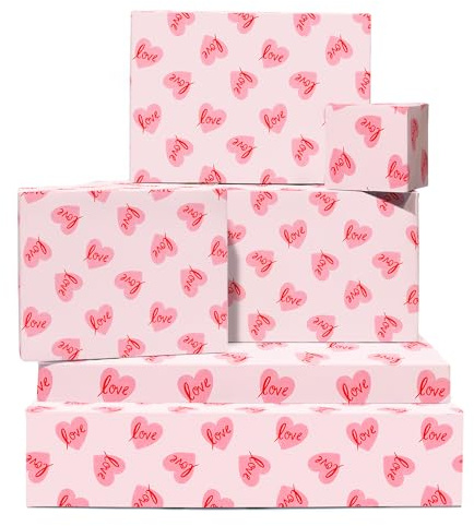 Presentpapper hjärtan - 6 ark presentpapper för män och kvinnor - Kärlekshjärta - rosa presentpapper för jubileum, bröllop, alla hjärtans dag - återvinningsbart - av Central 23