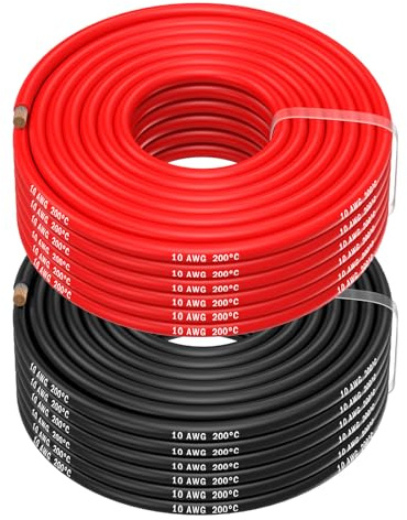 10 Gauge Wire by MMOBIEL – 10 AWG Silicone Cable, 2 x 65.6ft (20m) (1 Red & 1 Black) Tinned Copper Battery Wire, Flexible High Temp Electrical Cable Automotive, RC, 3D Printers, Drones, LED, Speakers