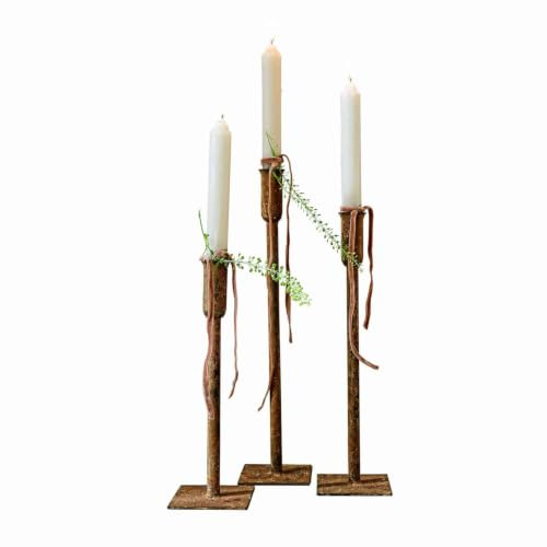 Loberon Kerzenhalter 3er Set Viverto, antikbraun | DREI Größen, Rustikales Rost-Finish, für Stabkerzen, Industrieller Charme, Kerzenständer, Dekoration, Eisen