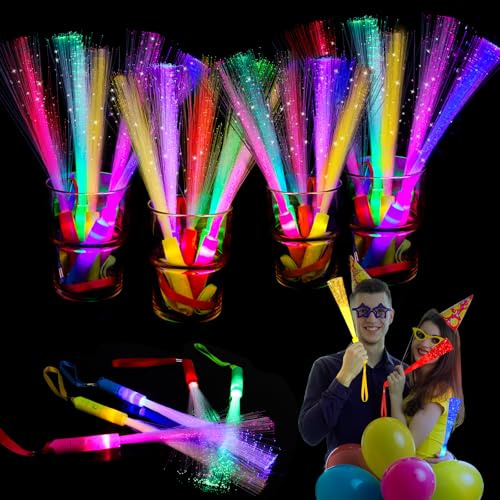 15PCS Fibre Optic Wands Glow Sticks, LED Light Up Wand, Glow in the Dark Party Supplies, Light Up Party Favors, Fibre Optic Lights, Glow Flashing Light Sticks for Neon Party Decorations, Christmas