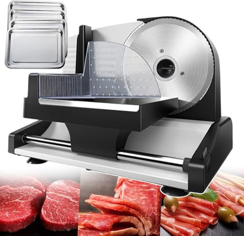 YYLHJW Electric Adjustable Deli Food Slicer(1-15 mm) Meat Cutter Machine, Stainless Steel Meat Slicer with Removable Workbench