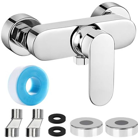 Xkzhrr Duscharmatur, Mischbatterie dusche, Mischbatterie für Dusche Wandmontage, Brausebatterie mit G ½ Düse, Einhebelmischer dusche, Brausebatterie mit Keramikspule(Chrom)