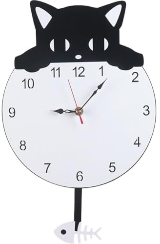 Ymxygz Reloj De Pared con Diseño De Gato, Funciona con Pilas, con Péndulo De Oscilante para Habitación De Niños, Sala De Estar, Dormitorio, Oficina, Cocina