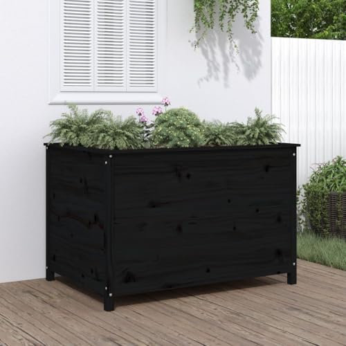 Rantry Hochbeet Blumenkasten Blumenkübel Gartenbeet Pflanzbeet Gemüsebeet Frühbeet Pflanzkübel Pflanzkasten Blumenbeet Schwarz 119,5x82,5x78 cm Massivholz Kiefer