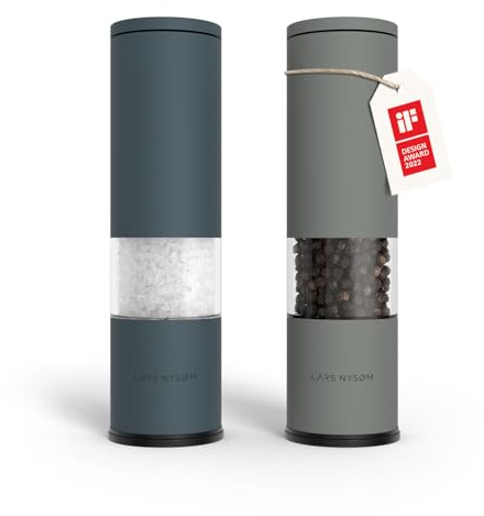 LARS NYSØM Salt- och pepparkvarn 2-pack Manuell med justerbar keramisk malverk från grov till fin I Design kryddkvarnset (2 stycken) (Blue/Gray)