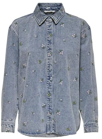 ONLY Onlvera L/S Flower EMB T-Shirt DNM Noos Femme