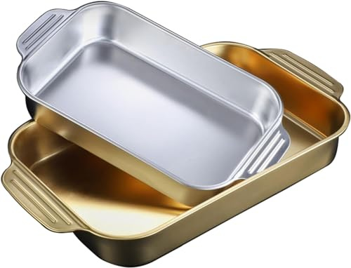 Stainless Steel Roasting Pan - Rectangular Fish & Lasagna Baking Dish, Deep 33-51cm, Double Handle Casserole & Cake Pan, Ideal for Thanksgiving & Christmas, Silver