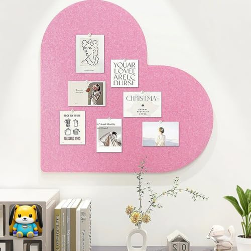 Heart-Shaped Felt Letter Board,Felt Memo Bulletin Panels,Wall Mounted Cork Board for Office Classroom Memory for Jewelry Organizer Wedding Decor (Pink)