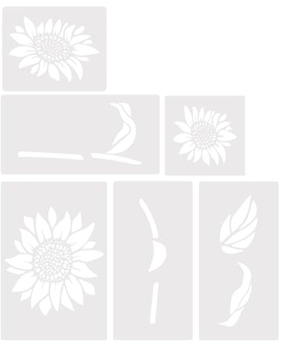 BOXOB 6stk Große Sonnenblumen Schablonen zum Malen auf Holz, Wiederverwendbar Kunststoff Schablonen für Zaun Schöne Blumen Formen für Wände Zaun Dekor