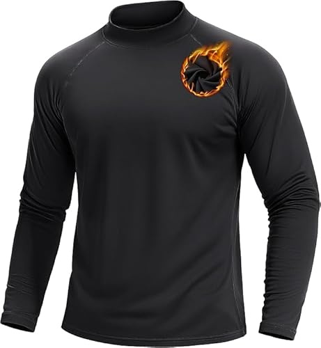 TACVASEN Thermal Top for Men Raglan Long Sleeve T Shirt Turtle Neck Thermal Underwear Lightweight Warm Jumper Winter Top Black,L