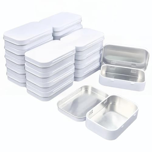 Goodma 20 Pieces Rectangular Metal Empty Hinged Tins Containers Basic Necessities Home Storage Organizer Mini Box Set, 95 x 62 x 20 mm (White)