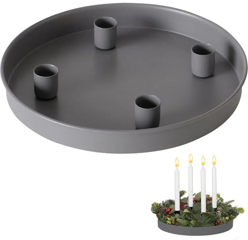 Spetsbst Kerzenhalter Magnetisch 23cm Metall Adventskranz Tablett mit 4 Kerzenhalter Runder Kerzentablett Advent (Grau)
