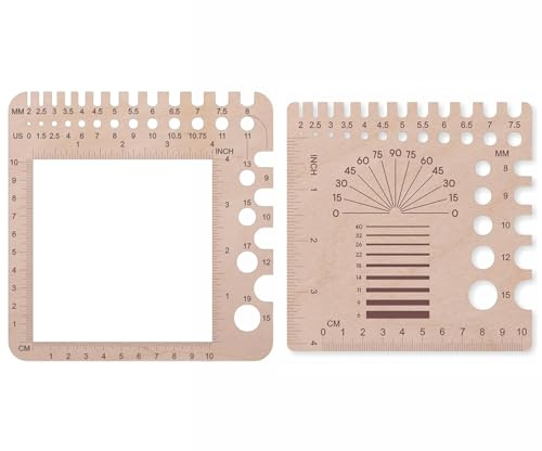 2 Stück Knitting Needle Gauge, Nadelmaß für Häkelnadeln, Stricknadelmaß Holz Knitting Strickwerkzeug, Nadellehre Stricknadel-Lineal Ruler Strickzubehör zur Messung des Strickgrades Garnstärke