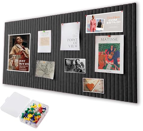 Stor filt anslagstavla självhäftande 80 x 40 cm – dekorativ anslagstavla av filt med 35 rivändamål, 0,9 cm tjock, modern anslagstavla utan borrning är lämplig för kontor, skolor, barnrum, svart