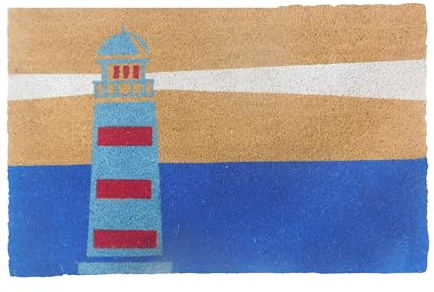 Relaxdays Zerbino in Cocco 80x50 cm, zerbino Faro, Antiscivolo, Resistente, per Interni ed Esterni, Multicolore