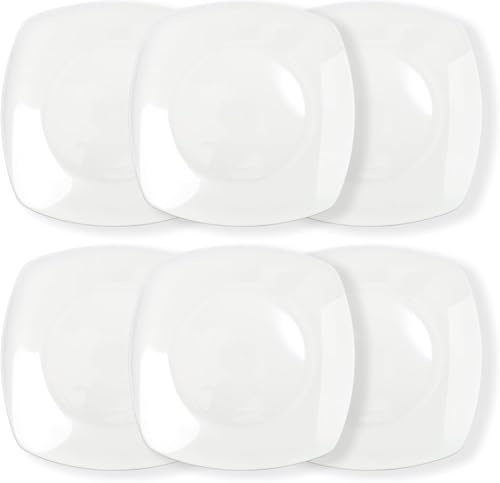 EOGRFW 6 Stück Teller Set, Quadratische Teller, Weiß, 7.5 Zoll | Weißer Essteller Aus Porzellan, Multifunktionale Speiseteller, Mikrowellengeeignet, 20 X 20 Cm