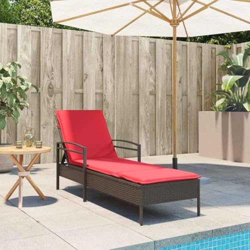 Ziaphsol Sonnenliege mit Kissen Braun 63x200x81 cm, Polyrattan Gartenliege, Verstellbare Rückenlehne, UV-beständig, Outdoor Lounge Stuhl für Pool und Terrasse