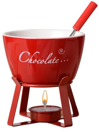 Juego de taza de fondue de cerámica, mini juego de fusión de chocolate y queso, tamaño pequeño para servir postres personales, mini juego de fondue con tenedores de inmersión fáciles para un uso