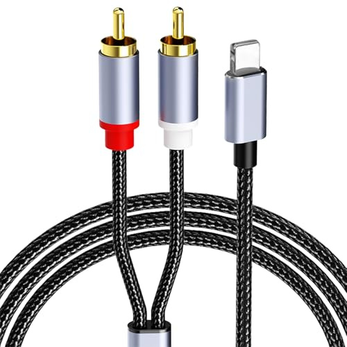 Premium RCA Aux Cable for iPhone 1.2M ,aux to light-ning cable, Nylon Braided Light-ning to 3.5mm Aux Cable, Hi-Fi Audio Stereo Cord for Car/Home/Speakers, Compatible with iPhone 15/14/13/12/11/X/8/7
