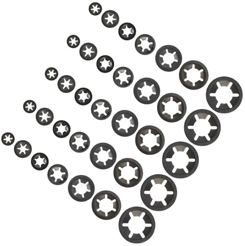 210 Rondelles de Blocage Dentelées en Acier Carbone, Bagues de Blocage de Roulement M3-, Kit 7 Tailles, Rondelles Anti-vibrations Haute Précision pour Usage Industriel