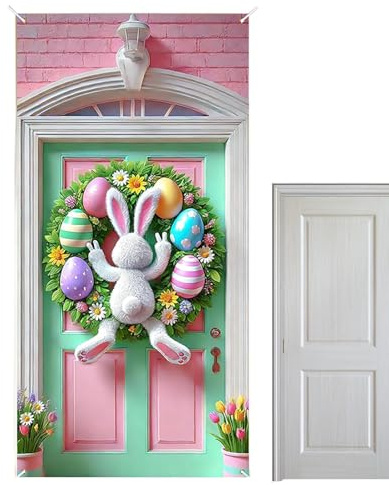 Copriporta Coniglio Pasquale | Decorazione Primaverile Carina e Allegra | Addobbi Pasquali per Porte | Per Casa Ufficio Scuola Università Appartamento Giardino Interno ed Esterno