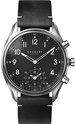 KRONABY Uhr Smart Herren Hybrid aus Edelstahl und Leder Schwarz | Analog-Smartwatch, Wasserdicht 10 ATM S1399/1, Musiksteuerung, Schrittzähler, Anrufbenachrichtigung und -ablehnung, Apex
