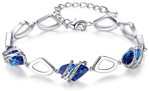 Leafael Mother's Day Bracelet for Women, Wishstone Birthstone Crystal Link Charm Bracelet with Healing Crystals, Allergy-Free Jewellery with Gift Box, Silver-Tone or Rose Gold