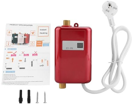 220V 3400W Mini Tankless Scaldabagno Scaldabagni Elettrici Elettrico Istantaneo Caldo Dispositivo Dell'acqua di Riscaldamento con Vite e Manuale per Casa Bagno Lavaggio EU Plug (EU Red)