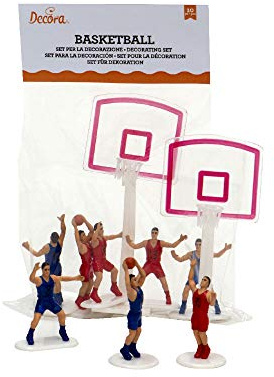 DECORA, 0816015 Ensemble décoratif sur le thème du basket pour gâteaux, Comprend 8 joueurs et deux paniers, Idéal pour décorer des gâteaux pour les fêtes d'anniversaire, Contient 10 pièces au total.