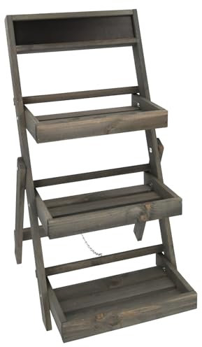 HRB Blumenregal, große Blumentreppe 3 stufig 36 x 72 cm (BxH) Vintage Design Anthrazit Wunderschöne Pflanzentreppe für draußen und drinnen aus Holz. Blumenregal für den Balkon oder Outdoor.