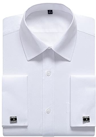 siliteelon Mens White Double Cuff Shirt, French Cuff Formal Dress Shirts (Cufflinks Included) Size: 18 Neck-32/33 Sleeve