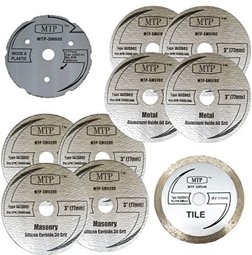 MTP Brand Pack of 10 Assort 3 Wood Plastic Metal Masonry Cutting Wheel for Dremel SM510C sm520 sm500 sm540 Saw Max Milwaukee Ryobi 3 Cut-Off