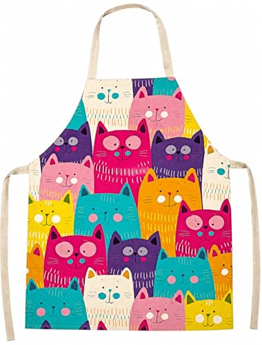 ShopINess Delantales de Cocina Gato para Cocinar en Familia Barbacoas Fiestas Idea Regalo Gato (Gatos Colorados, 68x55 cm)