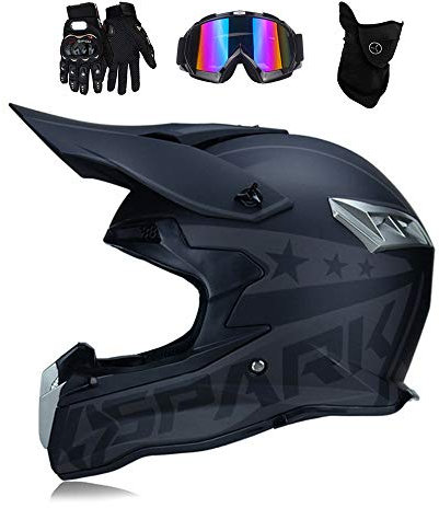 MRDEAR Fullface-hjälm herr med glasögon, handskar och mask, motocross BMX hjälm matt svart motorcykel crosshjälm motorcykelhjälm för MTB ATV Downhill Enduro sport säkerhet skydd, S